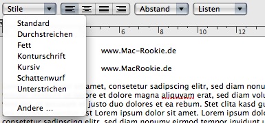 Mac TextEdit - Stilwahl