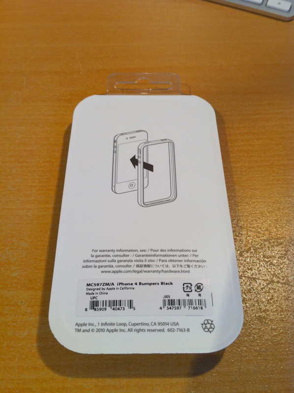 iphone 4 bumper packaging. iPhone 4 Bumper eingetroffen