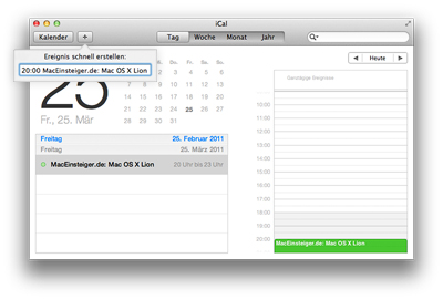 Mac OS X Lion - Termin erstellen