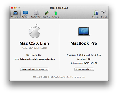 Mac OS X Lion - Über diesen Mac Übersicht