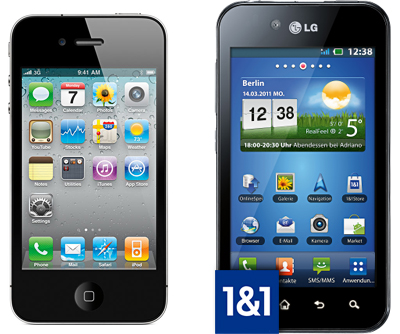 1&1 macht den Smartphone-Test - iPhone 4, LG Optimus Black