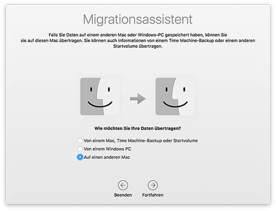 Migrationsassistent - Daten auf einen anderen Mac übertragen