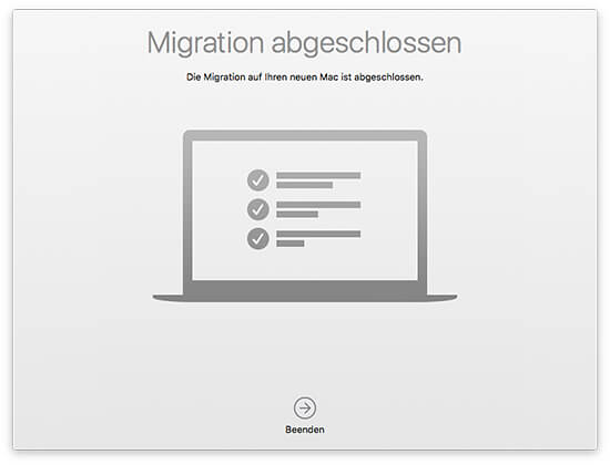 Migrationsassistent - Quell-Mac Migration abgeschlossen
