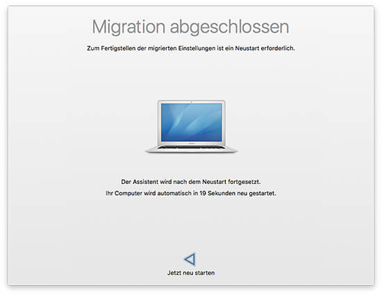 Migrationsassistent - Ziel-Mac Migration abgeschlossen