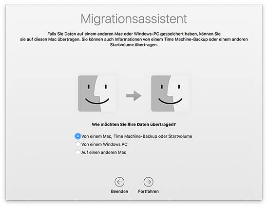 Migrationsassistent - Daten von einem anderen Mac übertragen