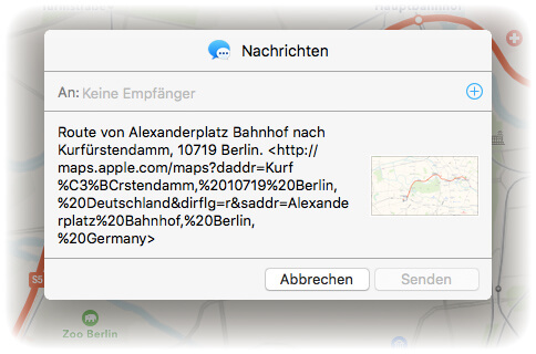 OS X Karten Route per iMessage senden
