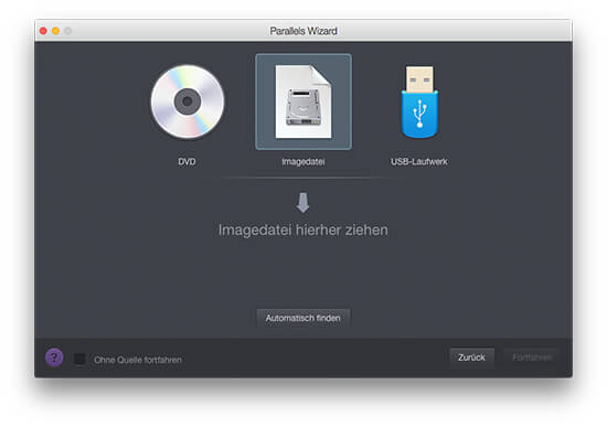 Parallels Desktop für Mac - Manuelle Suche nach Windows-Image