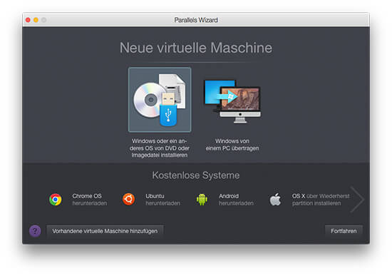 Parallels Desktop - Neue virtuelle Maschine