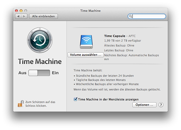 Time Machine - automatisches Backup aus