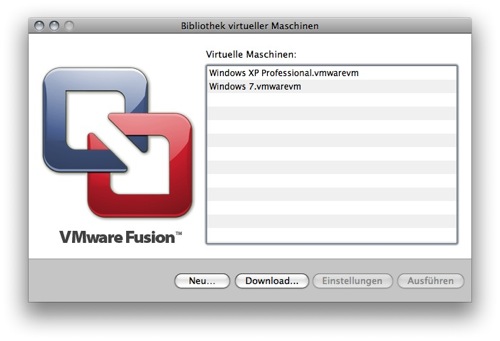 Übersicht VMWare Fusion