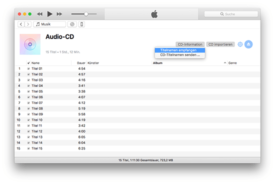 iTunes Audio-CD Titel empfangen