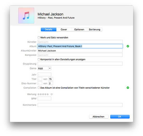 iTunes Album-Informationen bearbeiten