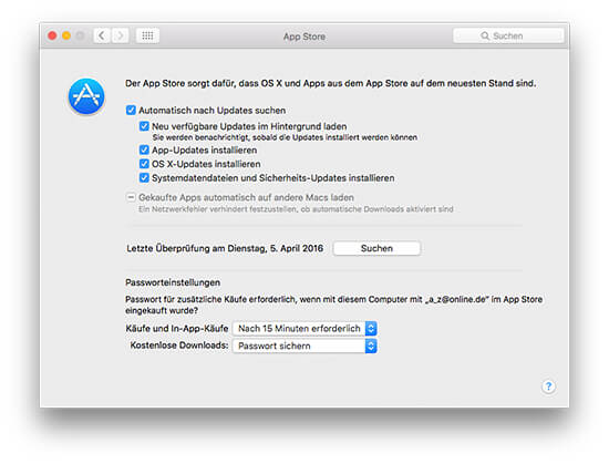 Systemeinstellungen - Mac App Store & Softwareaktualisierung