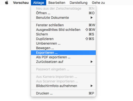 OS X Vorschau - PDF-Dokument Exportieren