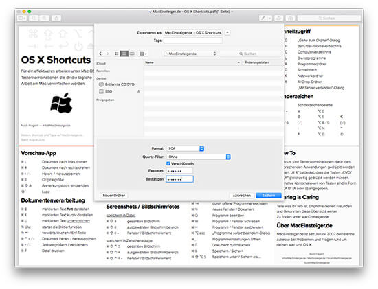 OS X Vorschau - PDF-Dokument verschlüsseln