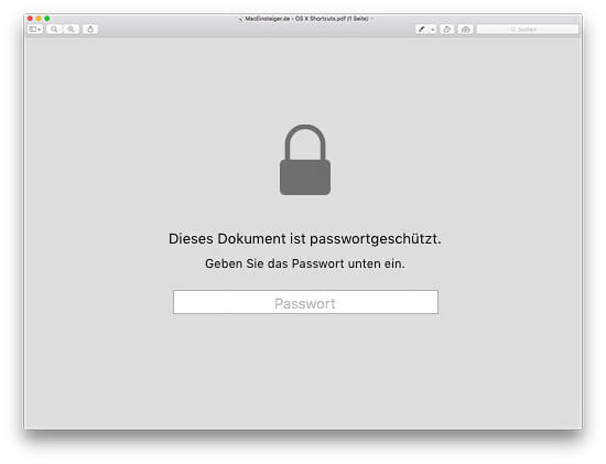 OS X Vorschau - PDF-Dokument Passwortgeschützt